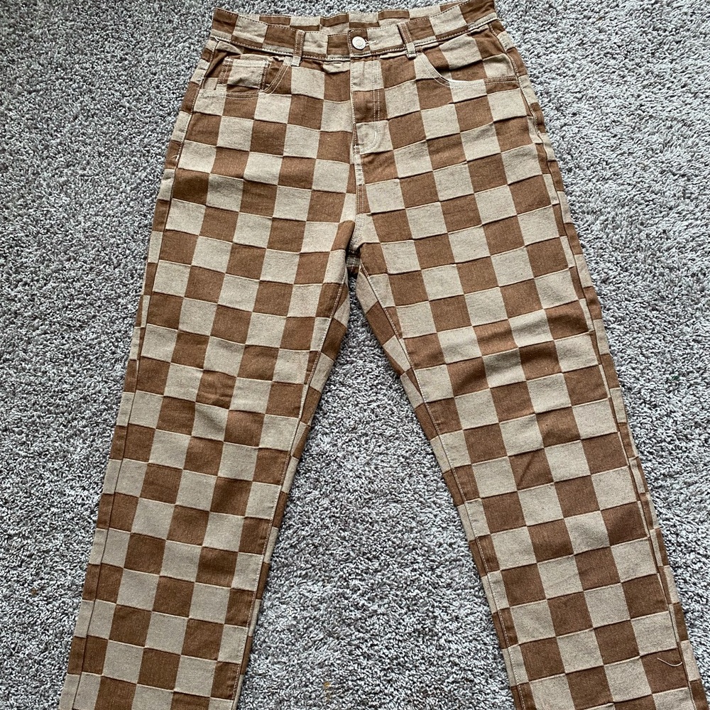 Brown checker pants (waist size 30/33)